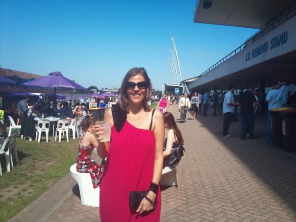 A fuschia pink dress