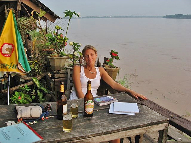 Sunset Beer Laos on the Mekong Vientianne