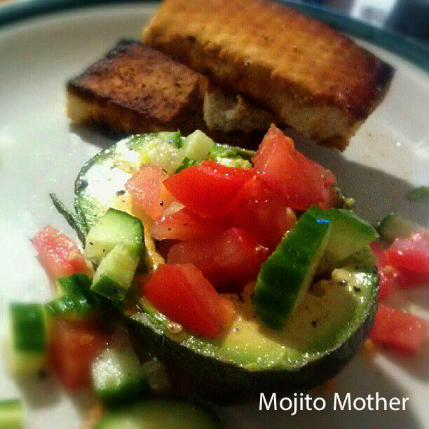 avocado with tomato and cucumber and tofu