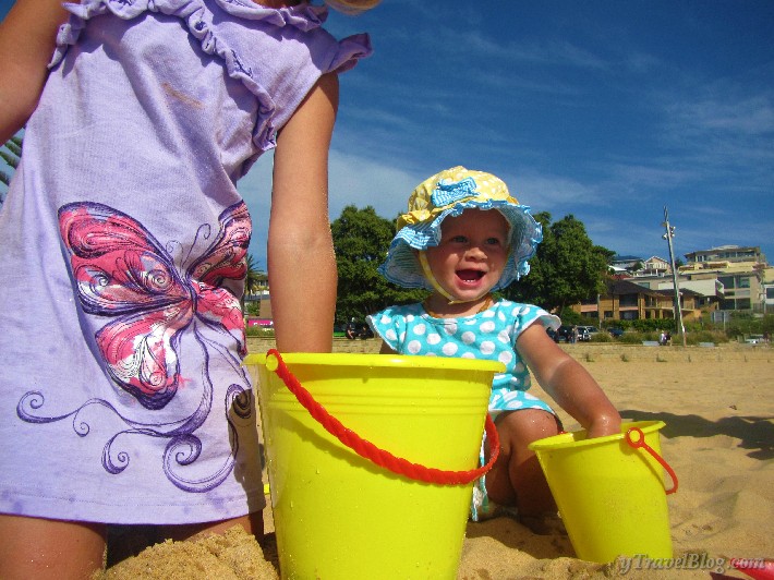 building sand castles at the beach