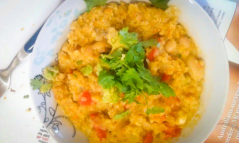 pumpkin and white bean chili with quinoa